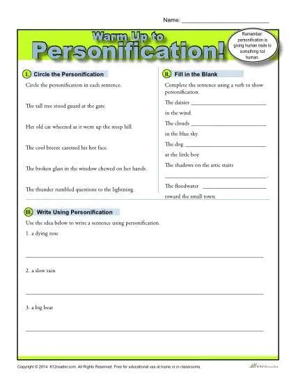 Personification Warm Up Activity | Figurative Language