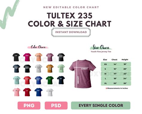 Tultex 235 Color Chart 235TC Color and Size Chart Digital | Etsy