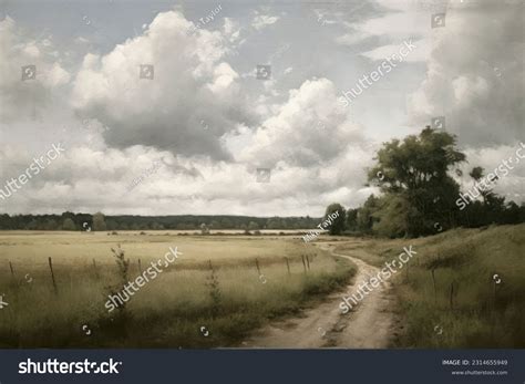 Oil Painting Traditional English Countryside View Stock Illustration ...