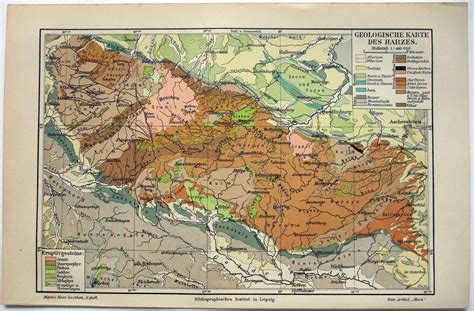 Original 1905 Geological Map of The Harz Mountains by Meyers. | Etsy