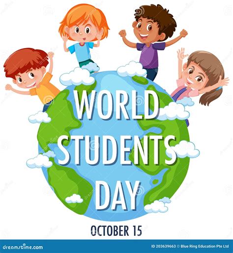 World Students Day Logo or Banner with Group of Childrens Standing Sround the World Stock Vector ...