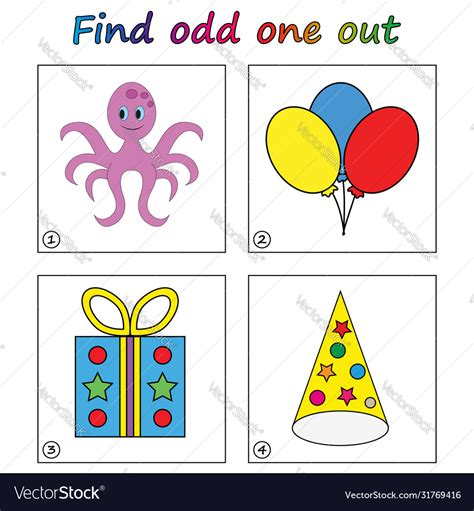 Find odd one out - game for kids worksheet visual Vector Image