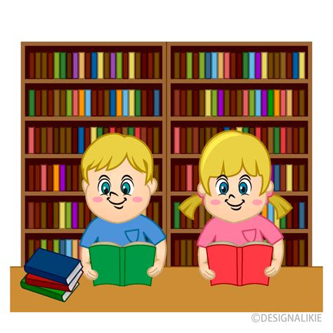 Children Reading in Library Cartoon Free PNG Image｜Illustoon