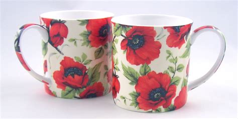 English Fine China Mugs - Poppy Chintz - Set of 2 - 12 Ounce - Heritage China, Joanbet's ...