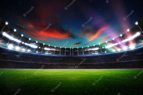 Premium Photo | Empty night grand stadium with sport light evening or ...