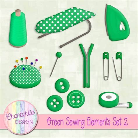 Free Green Sewing Elements for Digital Scrapbooking