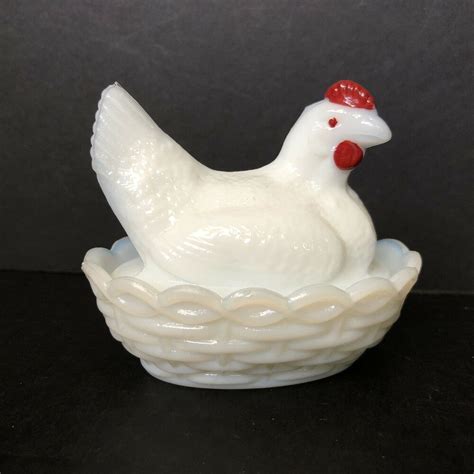 Westmoreland White Milk Glass Hen on Nest 3.5" #Westmoreland