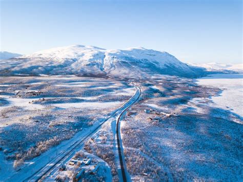 Aerial Sunny Winter View of Abisko National Park, Kiruna Municipality, Lapland, Norrbotten ...