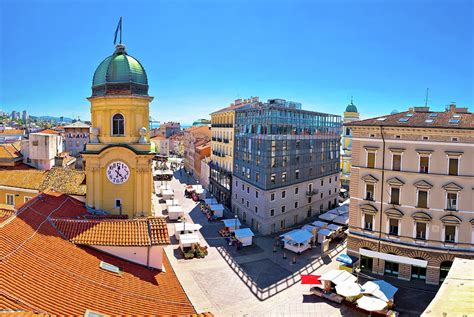 City of Rijeka clock tower and central square panorama #1 Photograph by ...