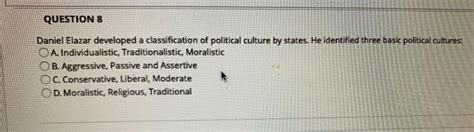 Solved QUESTION 8 Daniel Elazar developed a classification | Chegg.com