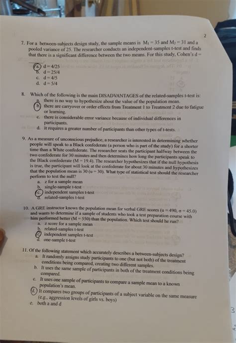 Solved 7. For a between-subjects design study, the sample | Chegg.com