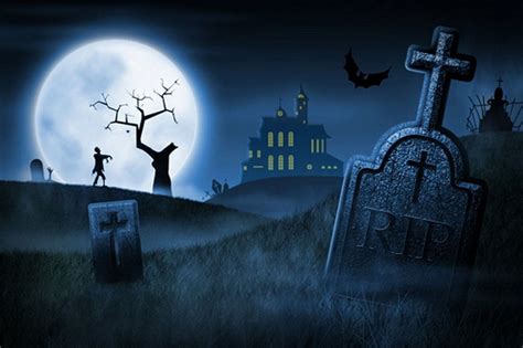 MOHome 7x5ft Spooky Halloween Night Foggy Cemetery Haunted House ...