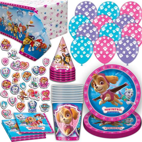 Paw Patrol Girls Party Supplies for 16. Includes Plates, Cups, Napkins, Tablecloth, Stickers ...