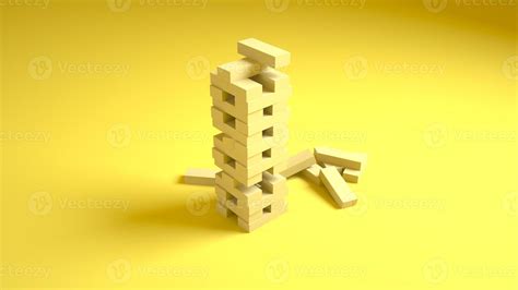 Wooden blocks game isolated on yellow background. 3d rendering 6068321 ...