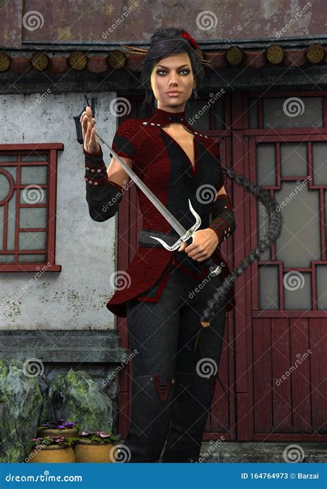 Fantasy Female Ninja Warrior. Stock Illustration - Illustration of posing, barbarian: 164764973