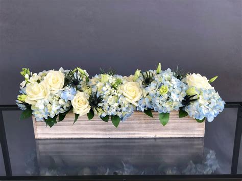 Send #64 - Long wood box arrangement White & Blue in Hallandale Beach, FL from K&… | Wedding ...