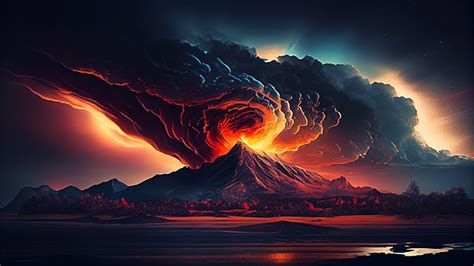 Volcano Fire Light Eruption Dark Background, Wallpaper, Abstract ...