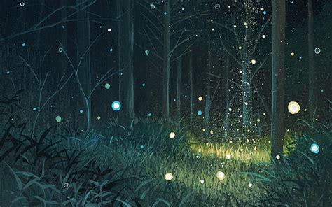 HD wallpaper: Second element of the Fireflies Summer Cartoon Wal ...