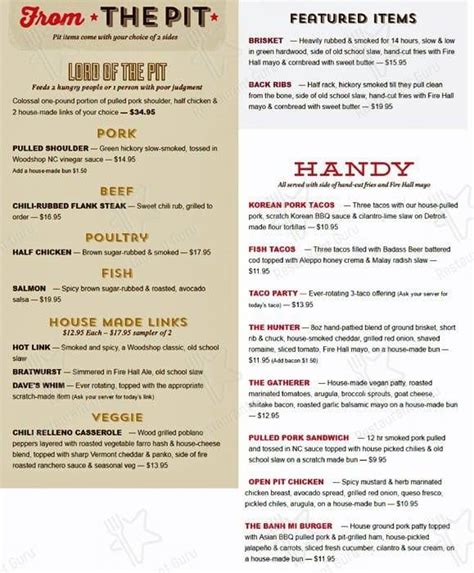 Menu at Fenton Fire Hall pub & bar, Fenton