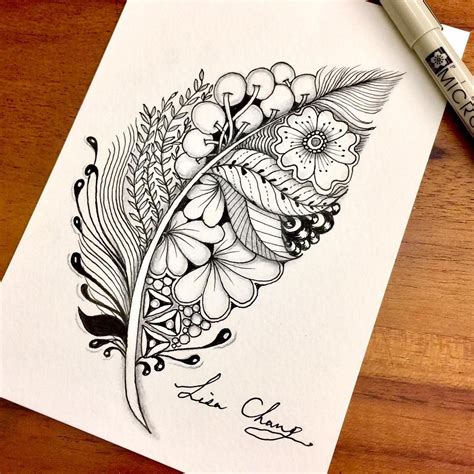 Hand Drawn Zentangle Doodle Drawings | Feather drawing, Flower art ...