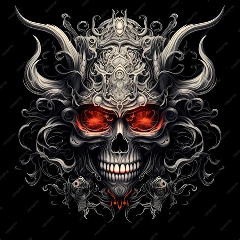 Premium Photo | Skull and samurai helmet tattoo design dark art illustration isolated on black ...