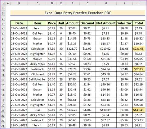 Excel Data Entry Practice Exercises PDF - ExcelDemy