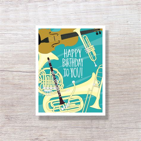 MUSICAL INSTRUMENTS Happy Birthday Card Illustrated Greeting - Etsy