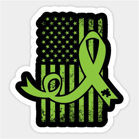 Autism Support American Flag - Green Ribbon Autistic Gift - Autism - Sticker | TeePublic