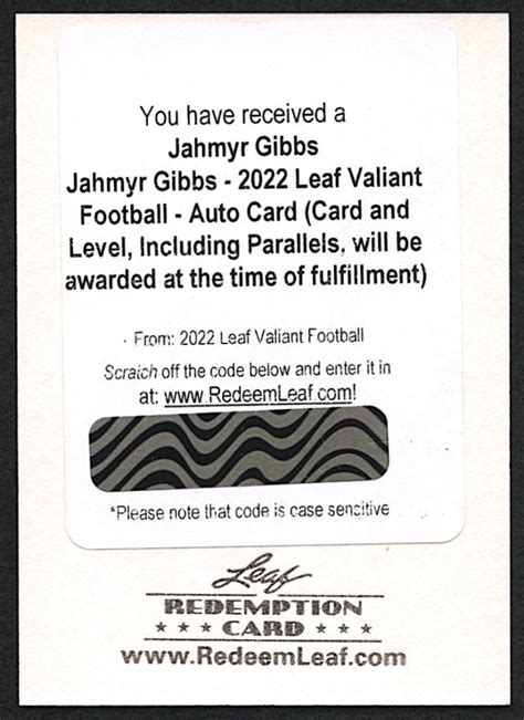 Jahmyr Gibbs 2022 Leaf Valiant Football Autograph Redemption | Pristine ...