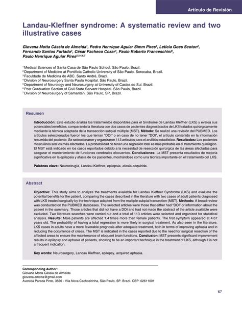 (PDF) LANDAU-KLEFFNER SYNDROME: A SYSTEMATIC REVIEW AND TWO ...