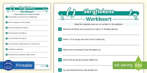 Afrikaans Leestekens Worksheets - Grade 8 - Senior Phase