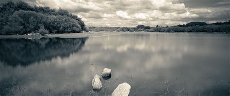 Download wallpaper 2560x1080 river, stones, clouds, landscape, black ...