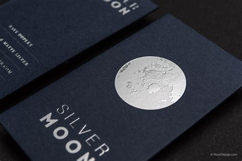 Minimalist Modern Navy Blue Card with Silver Foil - Silver Moon