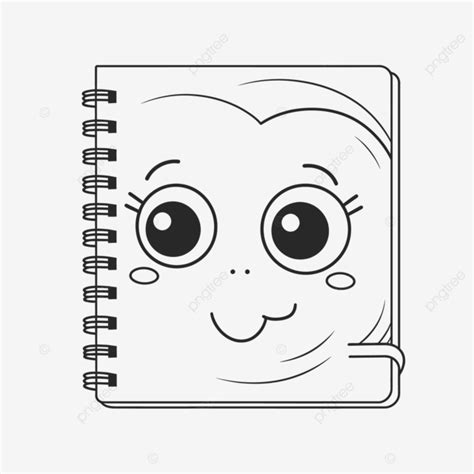 Cute Face On Notebook Outline Sketch Drawing Vector, Notebook Drawing ...