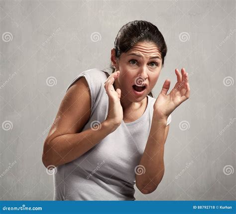 Scared afraid woman stock photo. Image of casual, background - 88792718