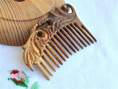 Handmade wooden comb with carving for women / Wide Tooth Comb | Etsy