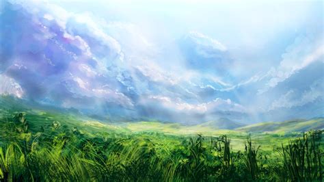 artwork, Nature, Clouds, Sky, Grass Wallpapers HD / Desktop and Mobile Backgrounds