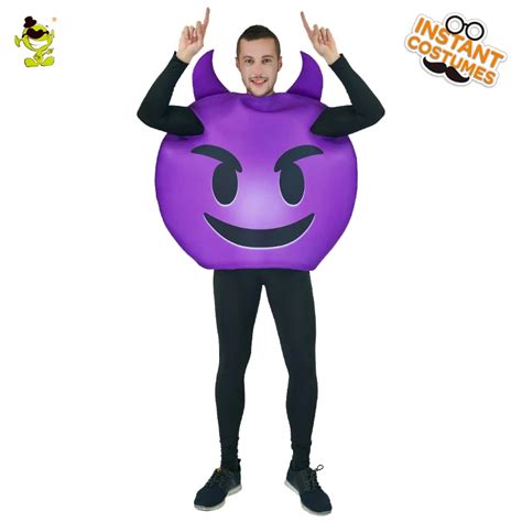 Funny Emoji Devil Jumpsuit Costumes Adult Mens Purple Demon Halloween Party Performance ...