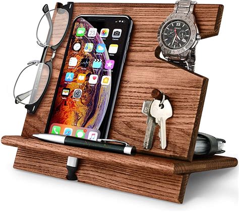 BarvA Wood Docking Station Farmhouse Decor Nightstand Organizer Phone Wallet Watch Stand Key ...