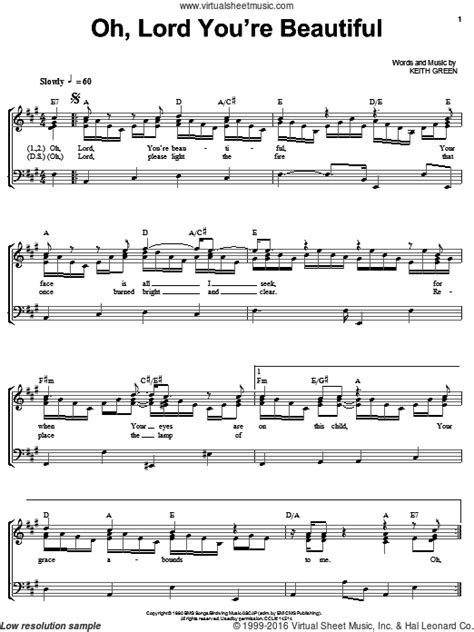 Green - Oh Lord, You're Beautiful sheet music for voice, piano or guitar