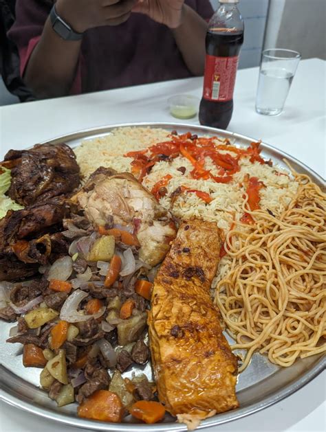 Somalian Platter with Lamb Shank, Salmon, Beef, Chicken, Rice and ...