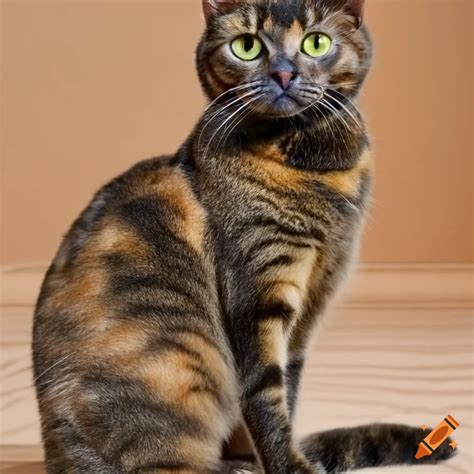 Photo of a curious tortoiseshell cat sitting on Craiyon