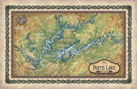 Norris Lake Map, Tennessee Map, Norris Lake Gift, Tennessee, Lake Norris, Rustic Map, Vintage ...