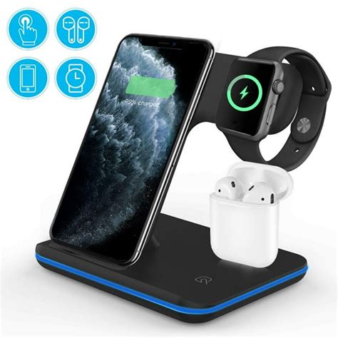 Wireless Charger, 3 in 1 Qi-Certified 15W Fast Wireless Charging Station/ Stand, Compatible for ...