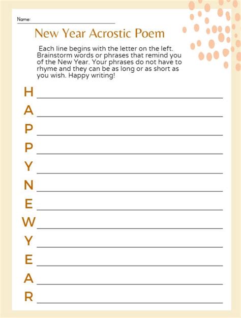 New Year Worksheet Acrostic Poem - Etsy