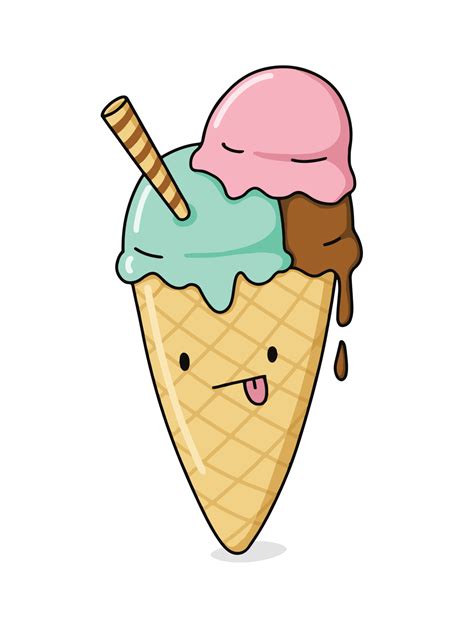 Funny cartoon ice cream illustration. Cute vector summer dessert. 7491350 Vector Art at Vecteezy