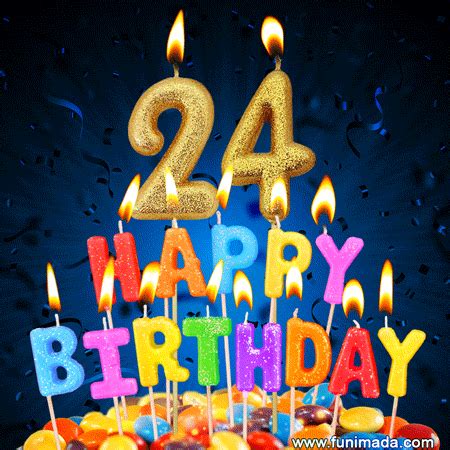 Best Happy 24th Birthday Cake with Colorful Candles GIF | Funimada.com