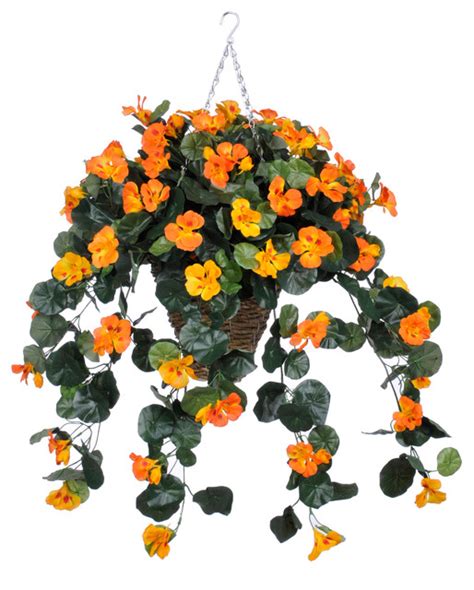 Artificial Orange Nasturtium In Square Hanging Basket - Transitional - Artificial Flower ...