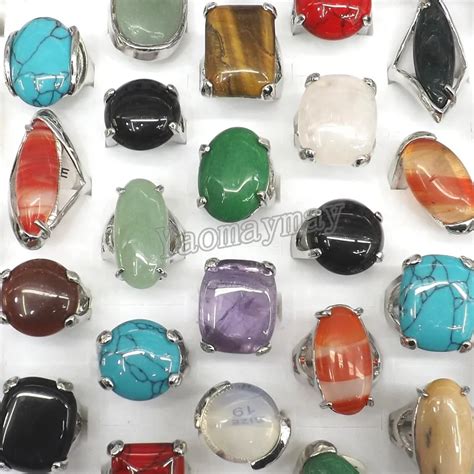 50pcs/Lot Big Semi precious Stone Rings High Quality Natural Stone ...