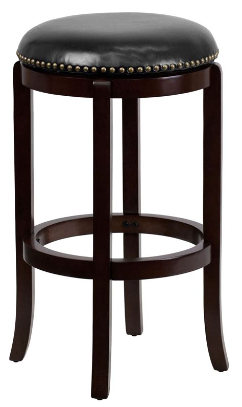 29Inch Backless Cappuccino Wood Black Swivel Bar Stool from Renegade ...